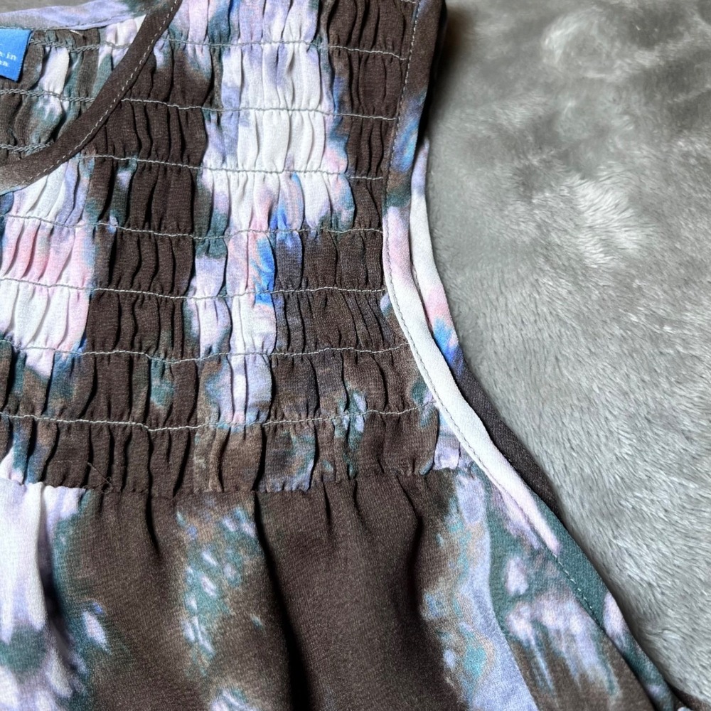 Simply Vera Vera Wang Womens Size Large Tie Neck Top Smocked Sleeveless Tie Dye - Picture 11 of 16